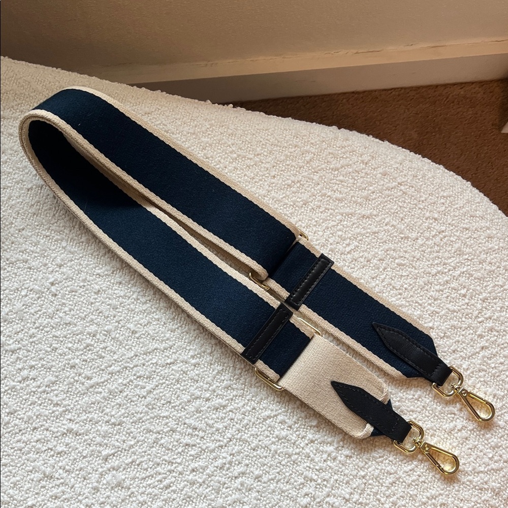 Stylish Navy and Cream w/ black leather Adjustable Crossbody Bag Strap